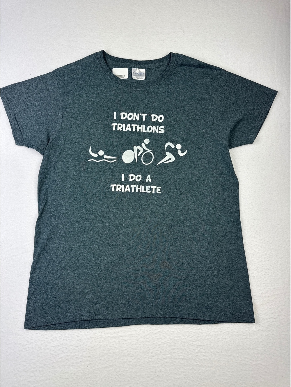 Gildan Ultra Cotton Heather Gray Triathlete Graphic T-Shirt Medium